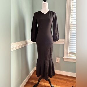 Elegant Long Sleeve Black Dress